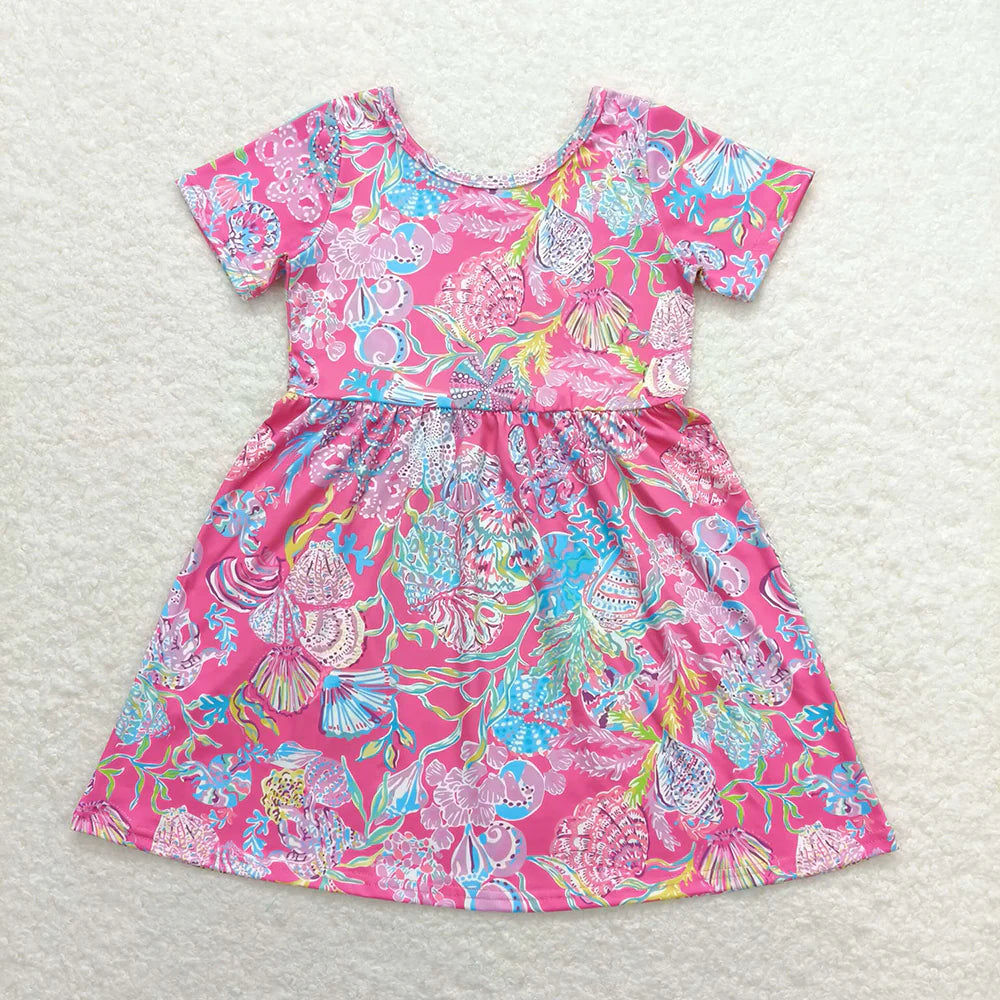 11.29 RST Sibling Baby Girls Sea Flowers Short Sleeve Knee Length Dresses