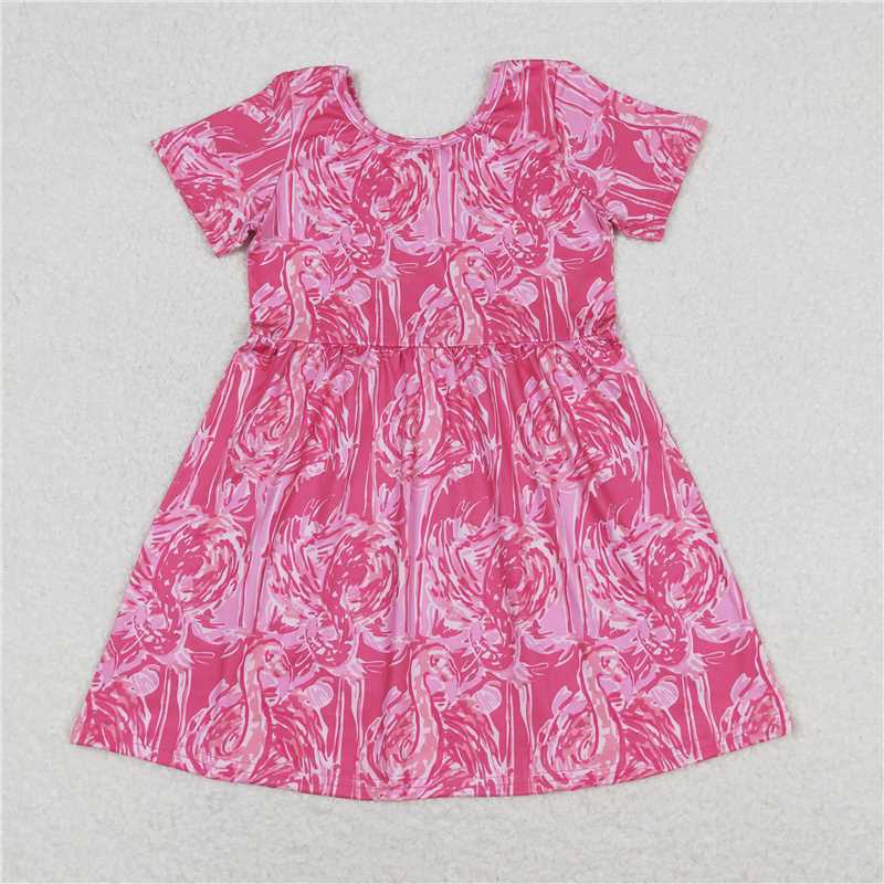 8.11  RTS NO MOQ Baby Girls Summer Dress  Sibling Baby Girls Sea Flowers Short Sleeve Knee Length Dresses