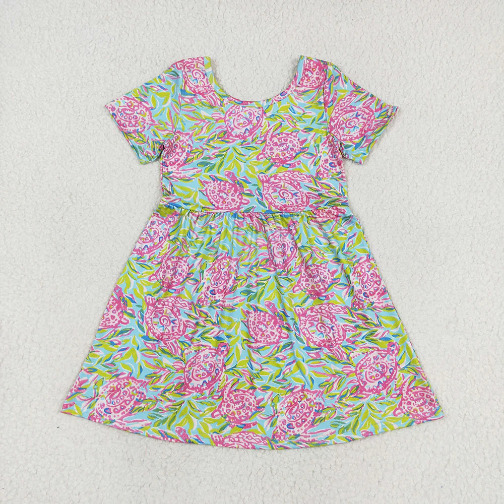 11.29 RST Sibling Baby Girls Sea Flowers Short Sleeve Knee Length Dresses