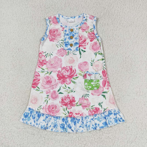 10.31 RST Sibling Baby Girls Sleeveless Bows Flowers Stripes Ruffle Knee Length Dresses