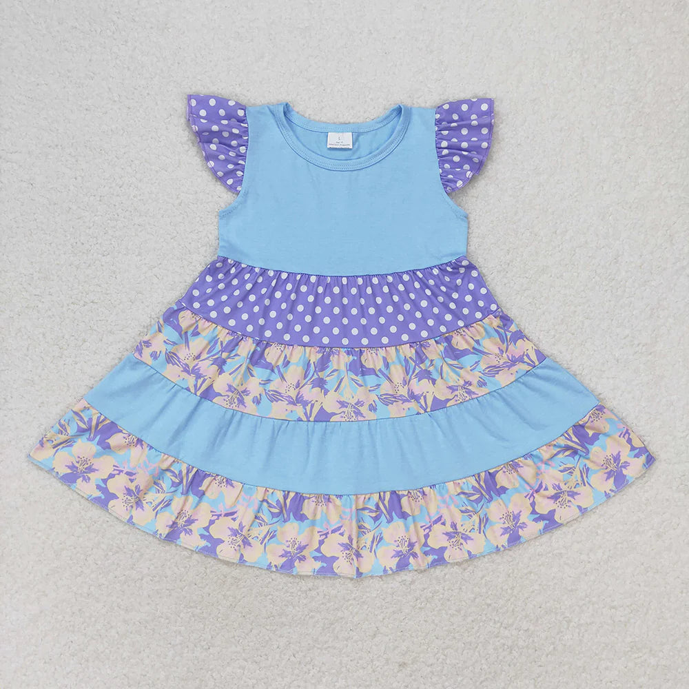 12.24 RST Sibling Baby Girls Flutter Sleeve Flowers Twirl Knee Length Dresses