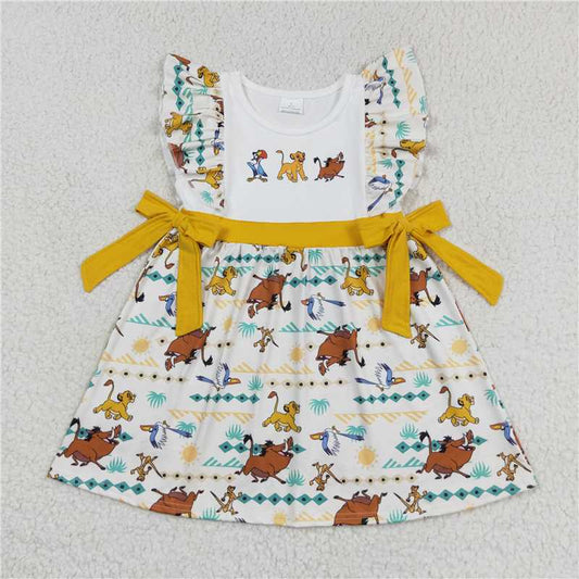 11.16 RTS NO MOQ （In stock）GSD1270 Baby Girls Lions Bows Knee Length Dresses