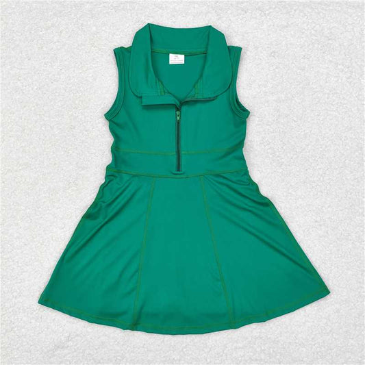 USA Warehouse (IN STOCK)GSD1380 Baby Girls Green Sleeveless Zipper Athletic Dress with Shorts