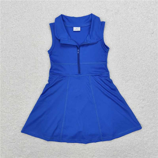 USA Warehouse (IN STOCK)GSD1381 Blue Sleeveless Zipper Athletic Dress with Shorts Fitness Sportswear Running