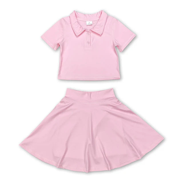 RTS Sibling polo shirt skirt girls active wear set