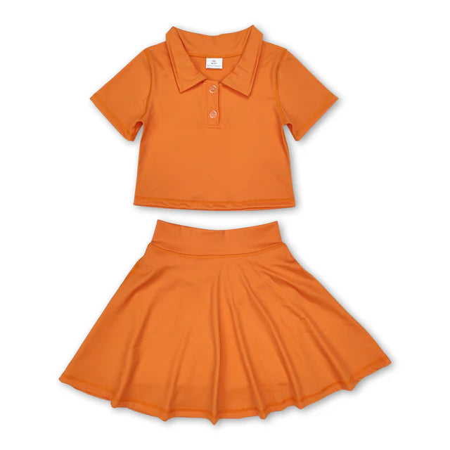 RTS Sibling polo shirt skirt girls active wear set