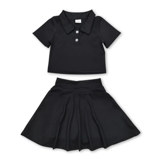 RTS Sibling polo shirt skirt girls active wear set