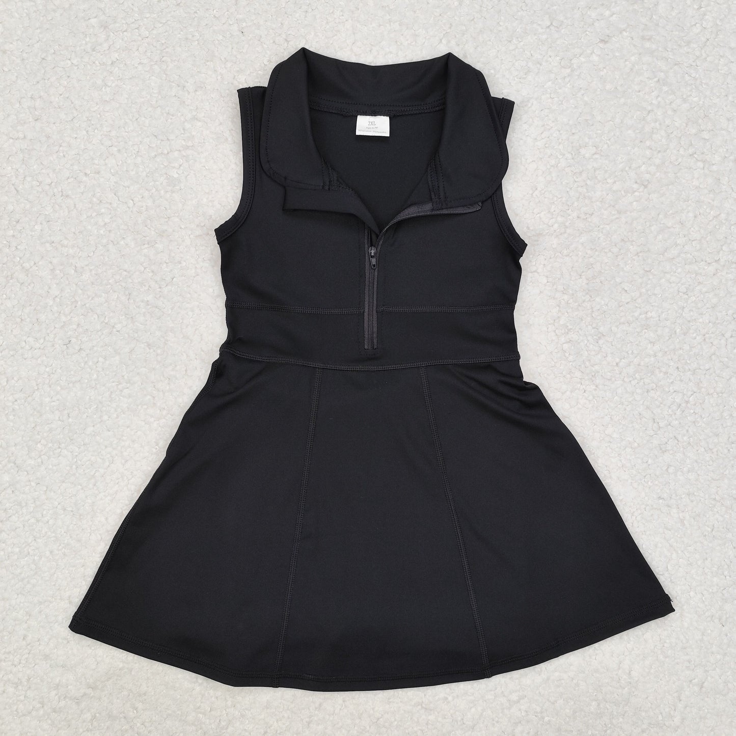 GSD1428 RTS NO MOQ Baby Girls Summer Yoga Dress Black sleeveless zipper athletic dress with shorts
