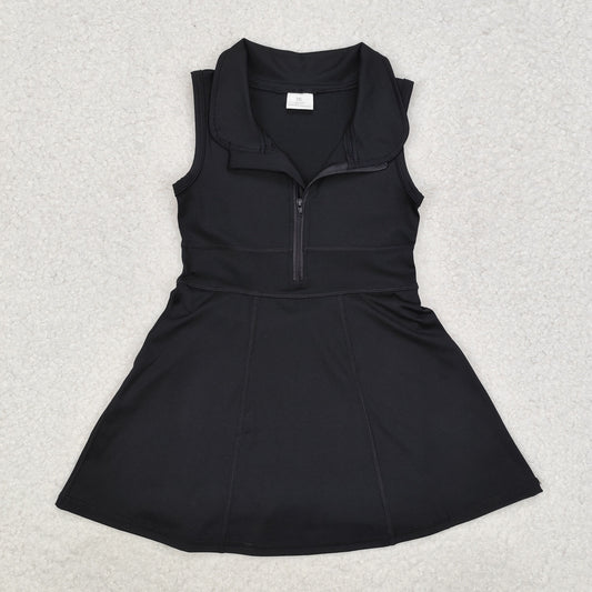 GSD1428 RTS NO MOQ Baby Girls Summer Yoga Dress Black sleeveless zipper athletic dress with shorts