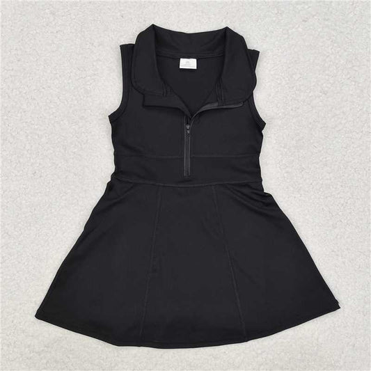 USA Warehouse (IN STOCK)GSD1428 Black Sleeveless Zipper Athletic Dress with Shorts Fitness Sportswea