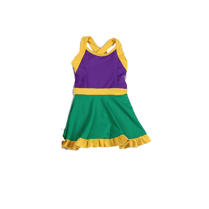 no moq GSD1431 pre-order baby girls clothes purple and green sleeveless dress-2024.9.18