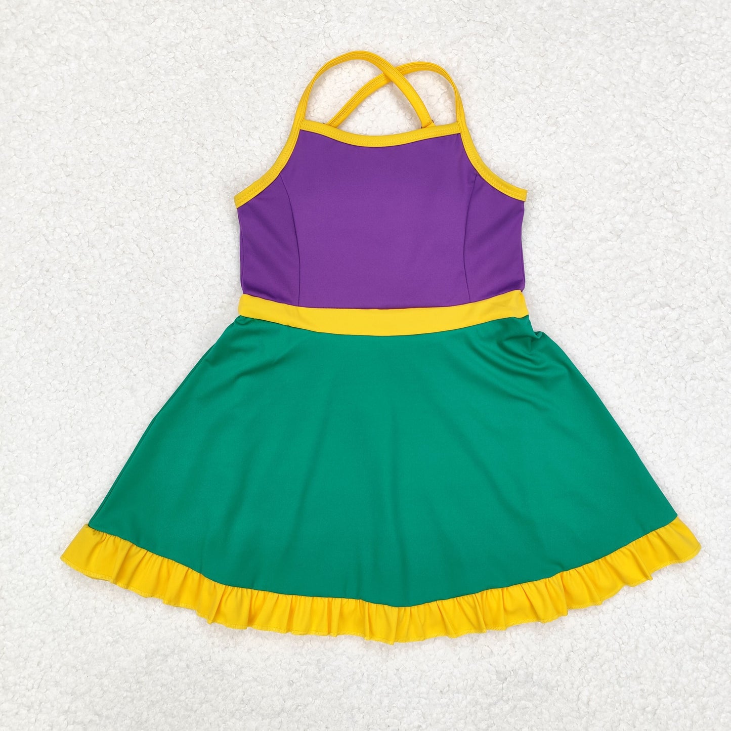 RTS Yellow purple green straps girls mardi gras athletic dress
