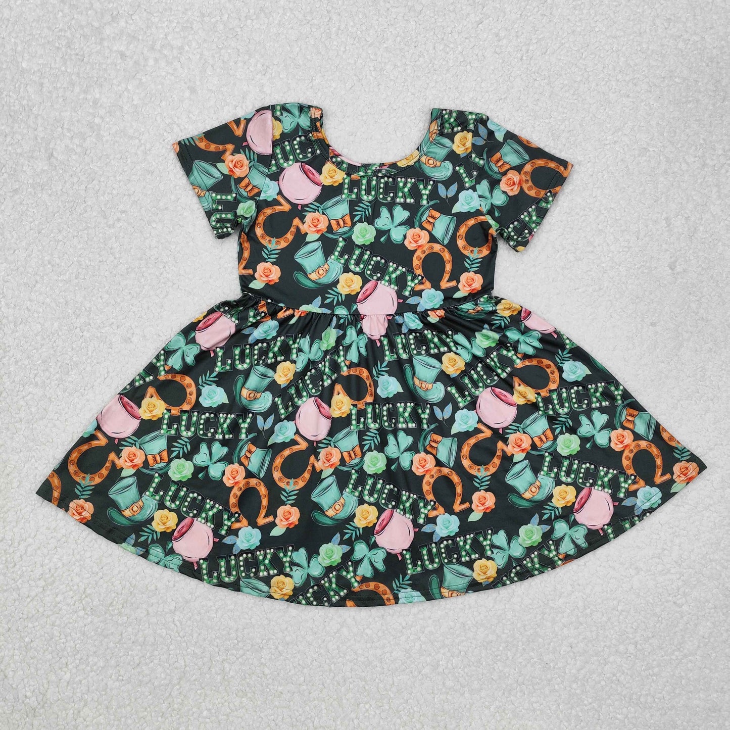 GSD1450Green short sleeves clover lucky girls St Patrick's day dress