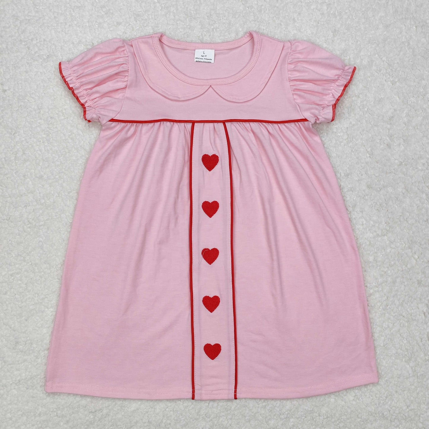 GSD1453Short sleeves pink heart kids girls valentine's dress
