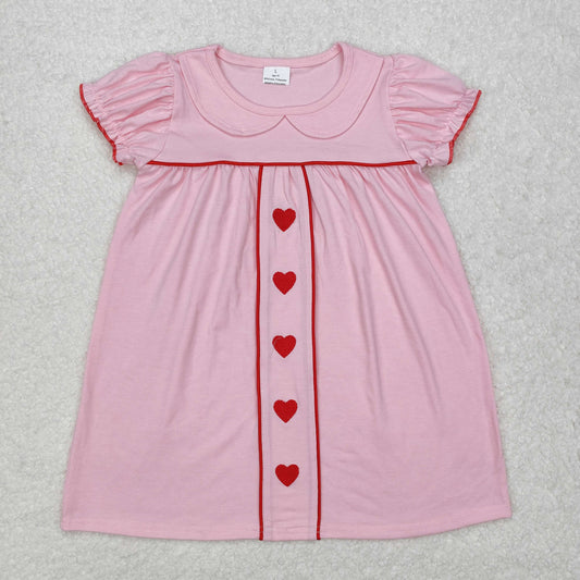 GSD1453Short sleeves pink heart kids girls valentine's dress
