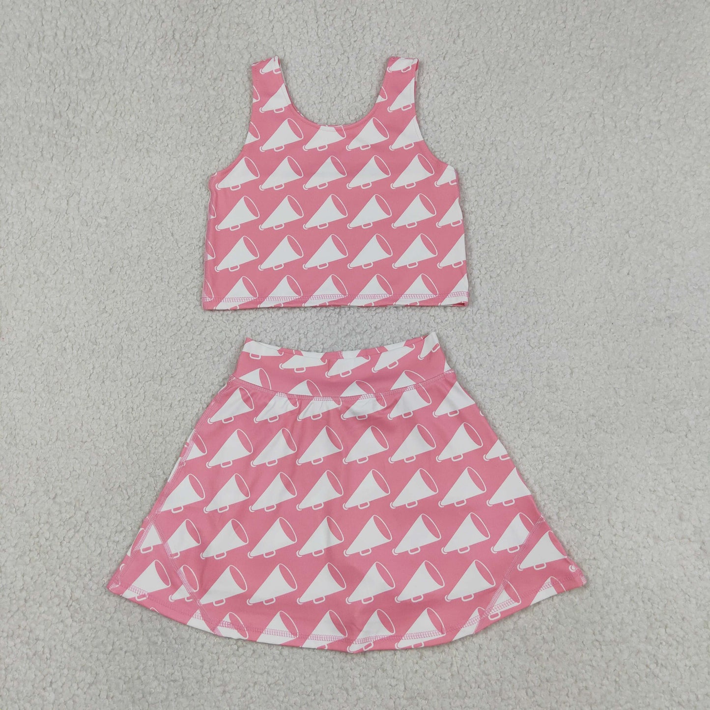 GSD1467 RTS NO MOQ （In stock ）Sleeveless trumpet top skirt girls active wear set
