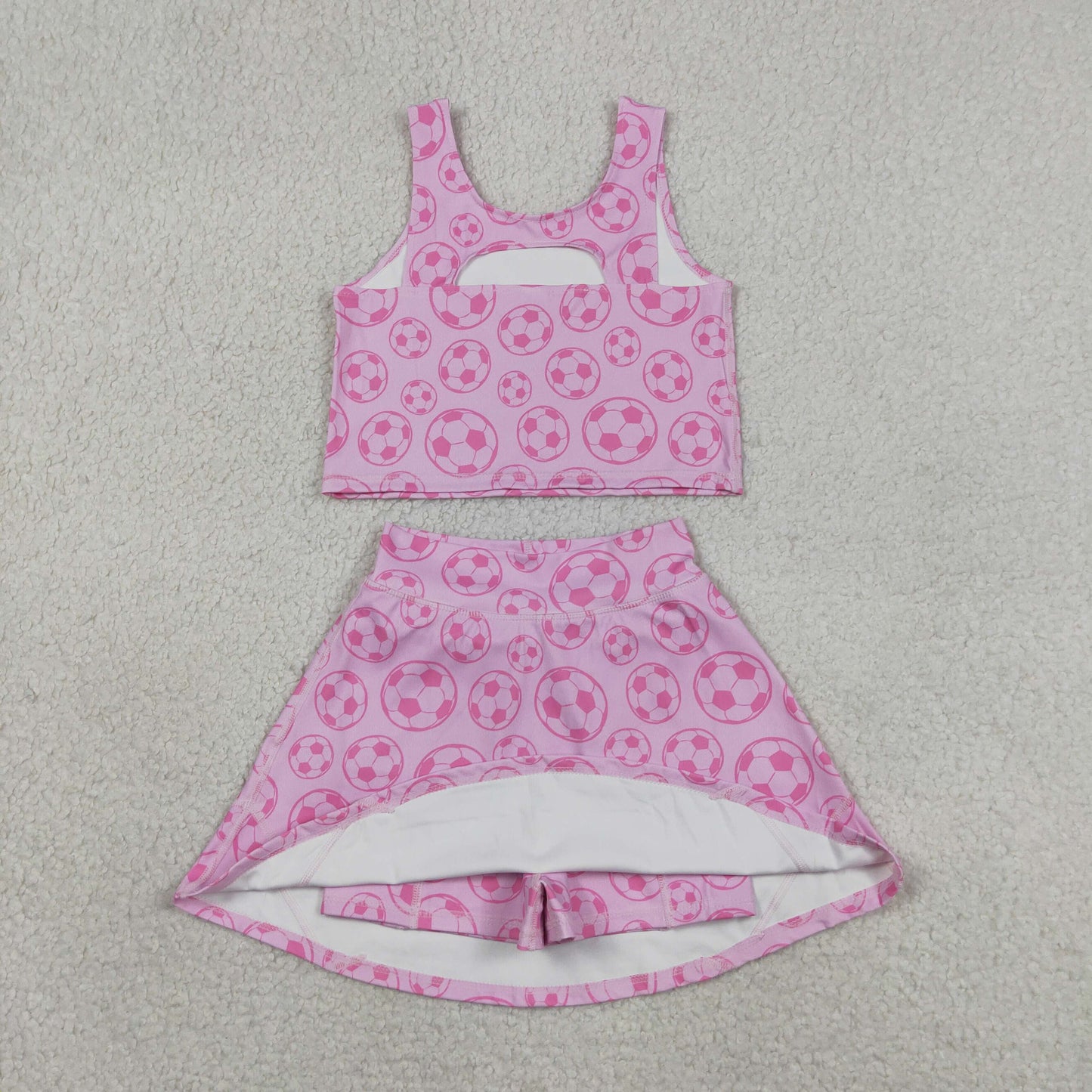 GSD1468 RTS NO MOQ （In stock ）Pink Sleeveless soccer top skirt girls active wear set