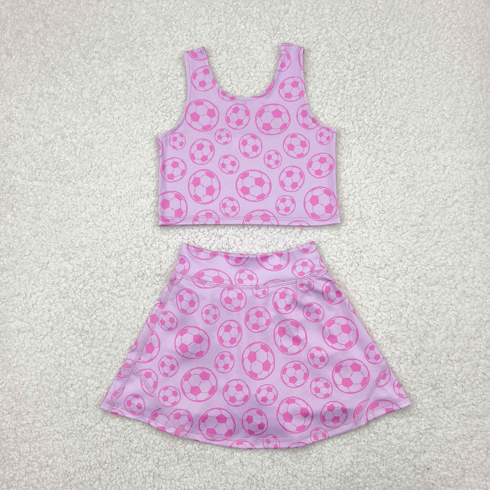 4.11 GSD1468 RTS NO MOQ Baby Girls Yoga Outfits  Pink Sleeveless soccer top skirt girls active wear set