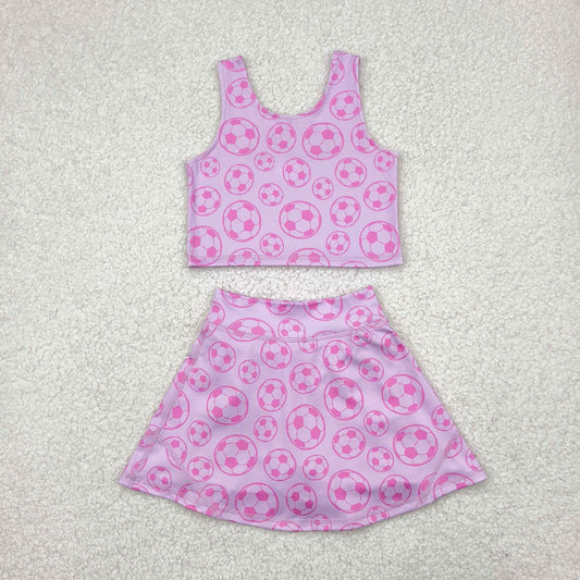 4.11 GSD1468 RTS NO MOQ Baby Girls Yoga Outfits  Pink Sleeveless soccer top skirt girls active wear set