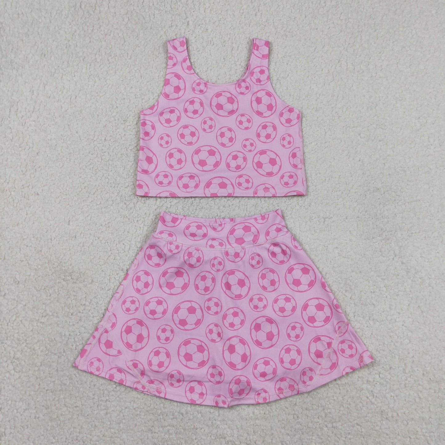 4.20 RTS Sibling Pink Sleeveless soccer top skirt girls active wear set and button down pajamas