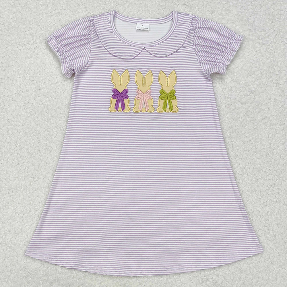 1.17 RTS Sibling Baby Girls Lavender Stripes Bunny Rompers Dresses