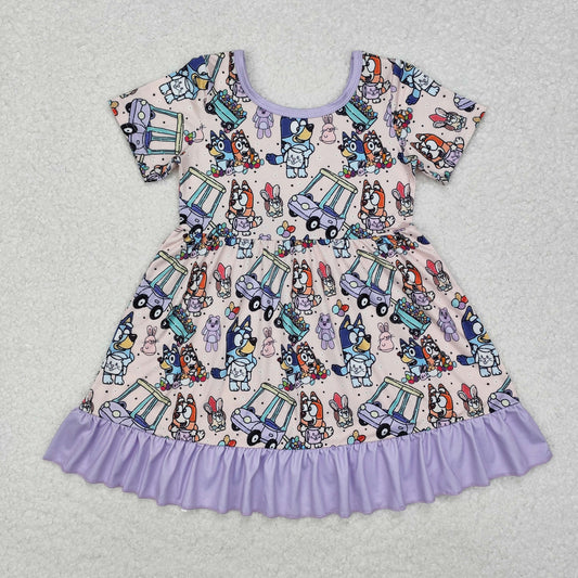 GSD1491 Lavender ruffle dog bunny eggs girls Easter dresses