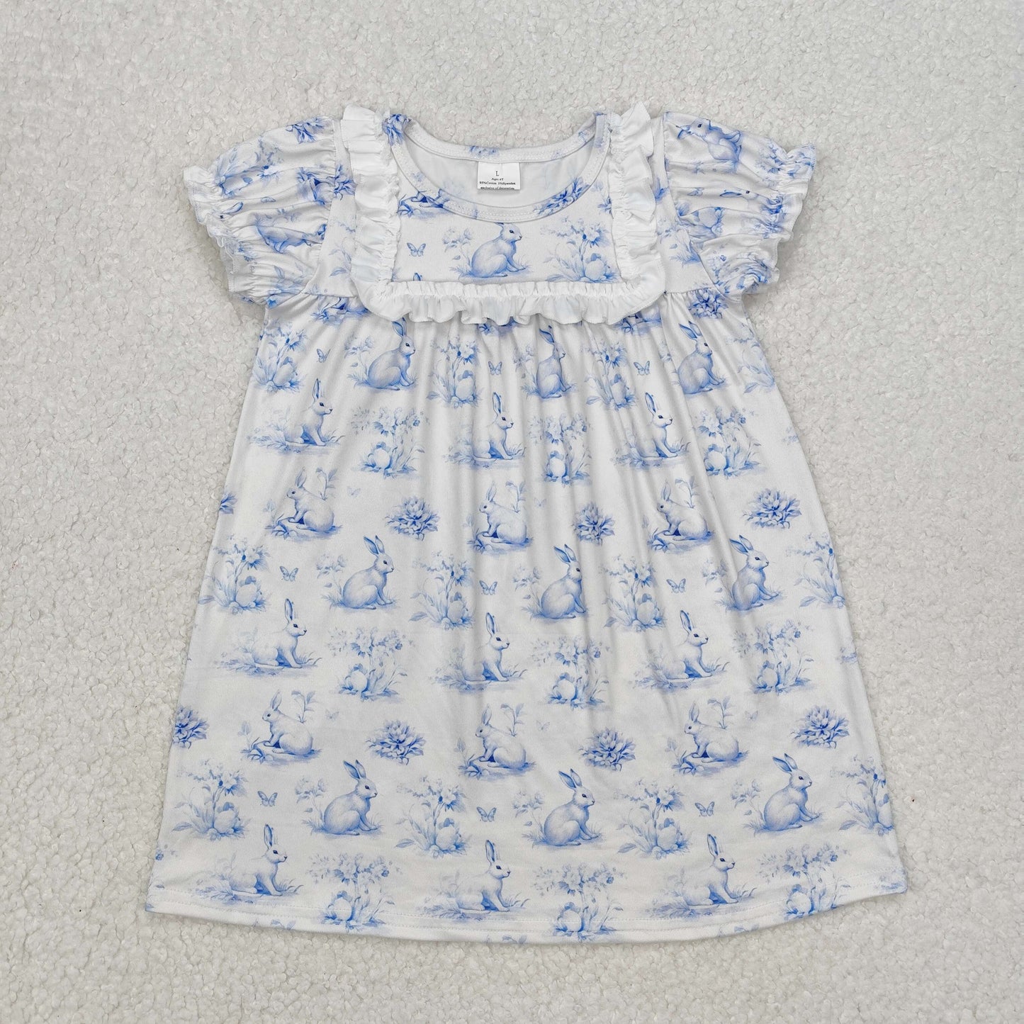 GSD1531Short sleeves light blue bunny baby girls Easter dress