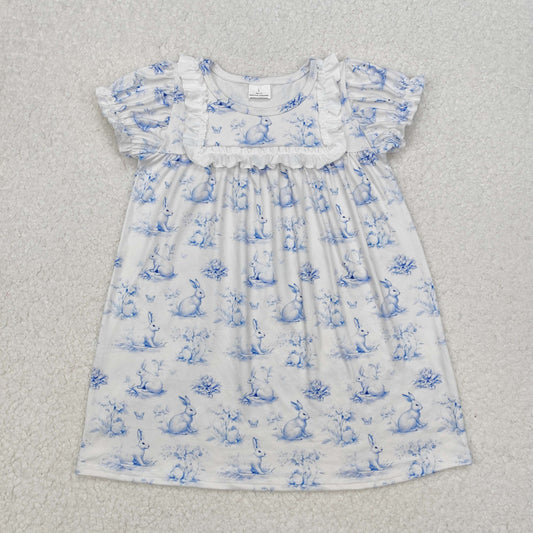 GSD1531Short sleeves light blue bunny baby girls Easter dress
