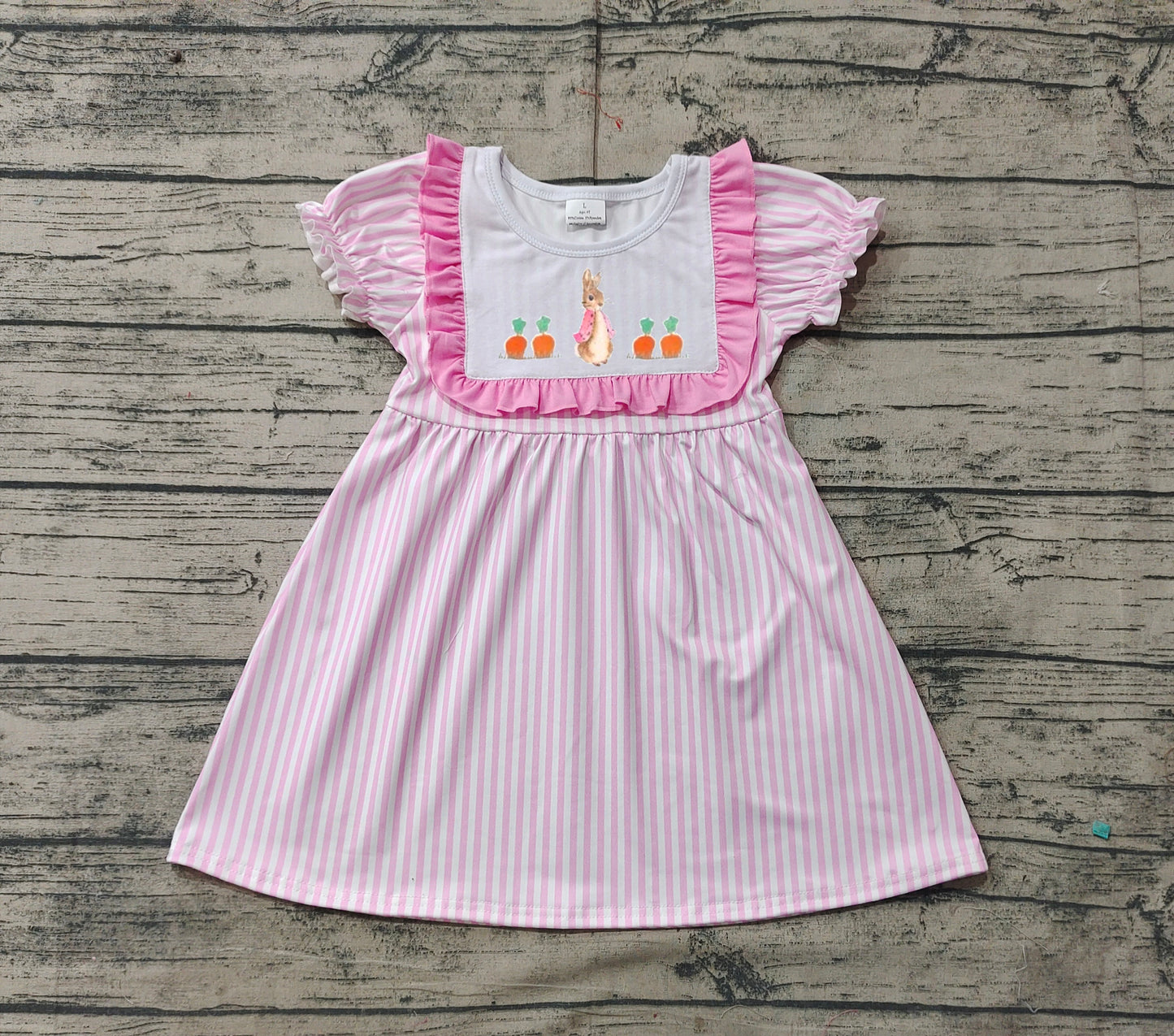 GSD1532Short sleeves pink stripe bunny carrot baby girls Easter dress