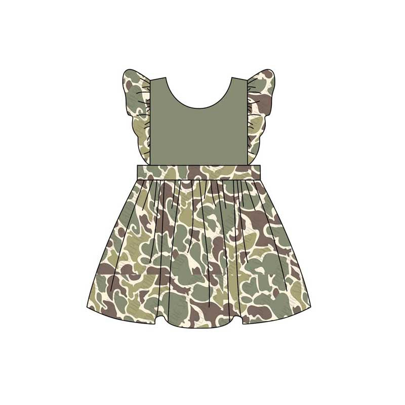 Baby Girls Green Camouflage Flutter Sleeve Knee Length Dresses Preorder GSD1534
