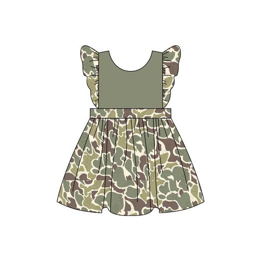 Baby Girls Green Camouflage Flutter Sleeve Knee Length Dresses Preorder GSD1534