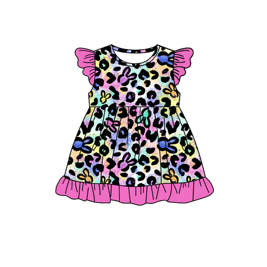 Baby Girls Leopard Easter Bunny Knee Length Dresses Preorder GSD1535