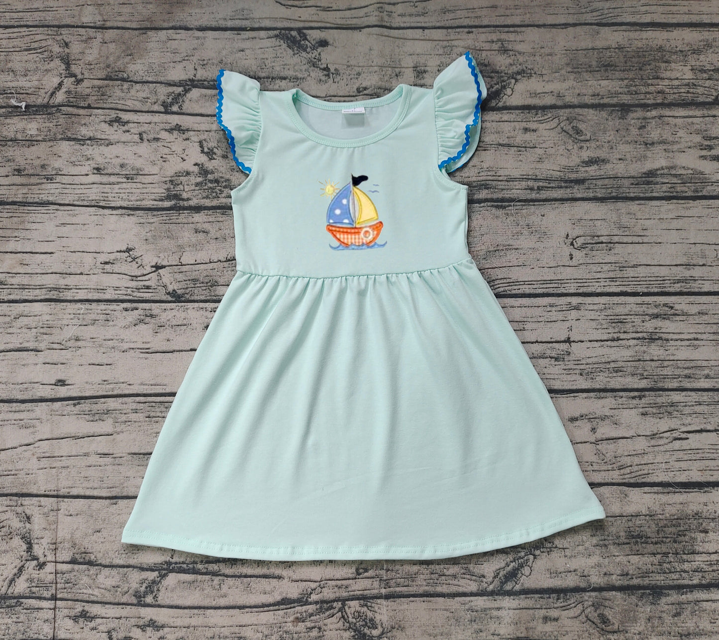 GSD1539 Baby Girls Summer Sailboat Flutter Sleeve Knee Length Dresses Preorder