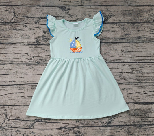GSD1539 Baby Girls Summer Sailboat Flutter Sleeve Knee Length Dresses Preorder