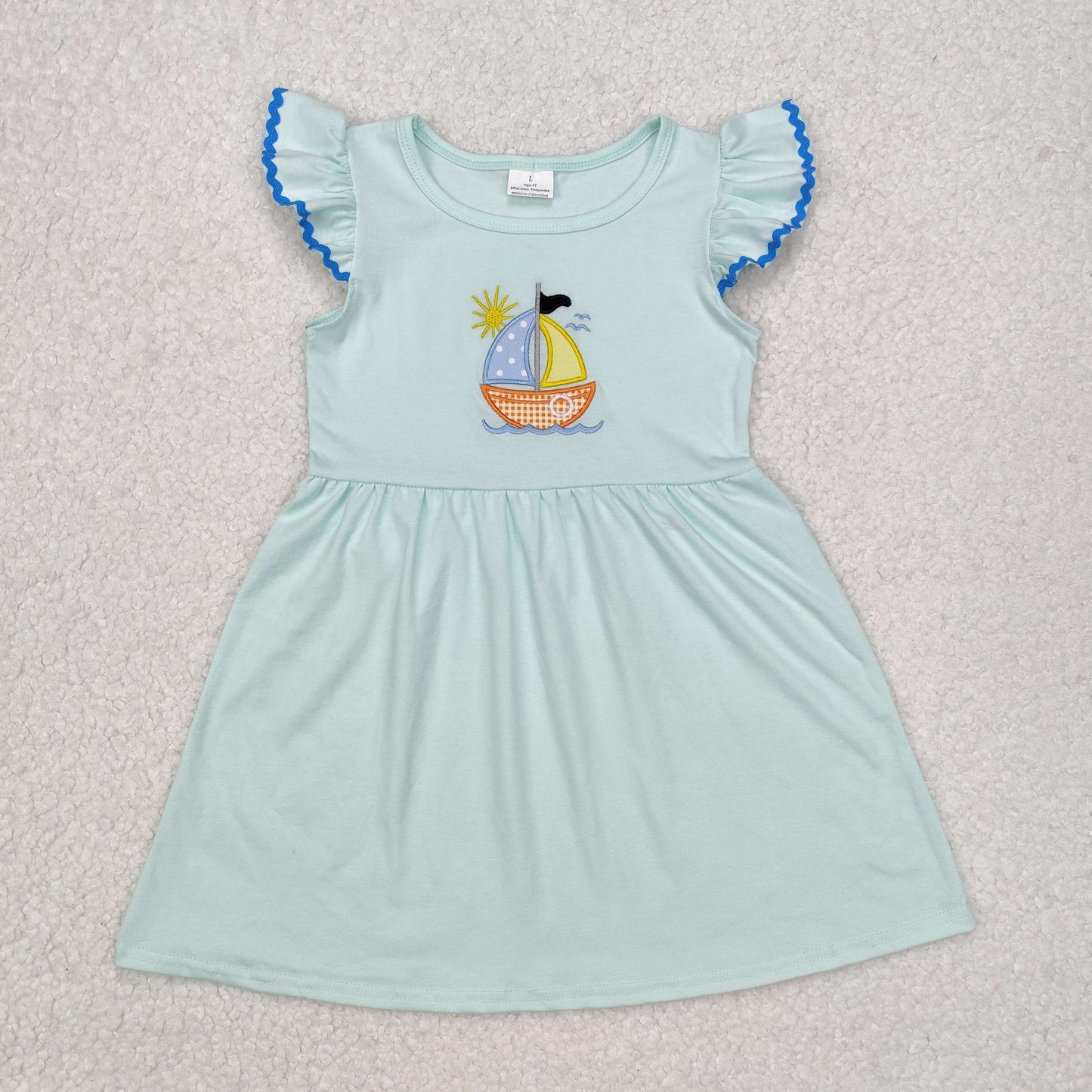 GSD1539Flutter sleeves boat kids girls summer dresses