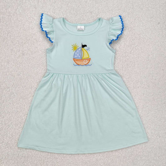 GSD1539Flutter sleeves boat kids girls summer dresses