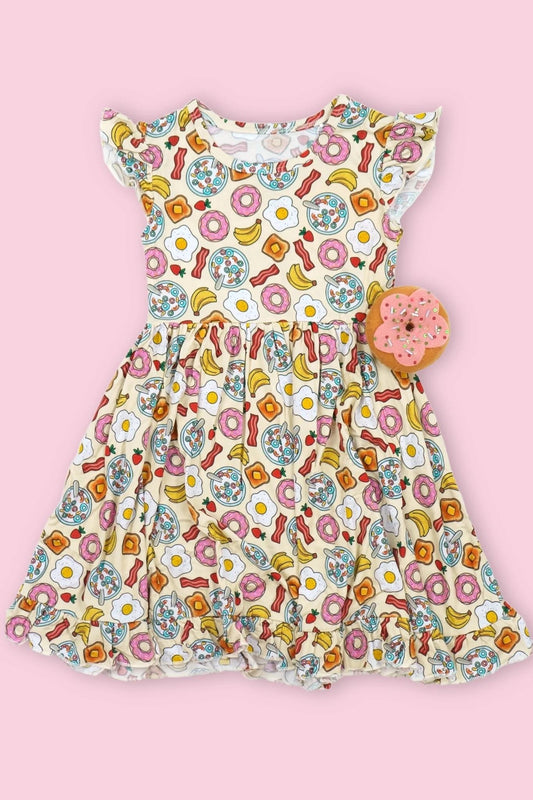 GSD1541 Baby Girls Egg Banana Donuts Knee Length Dresses Preorder