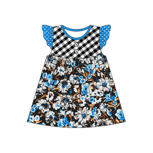 GSD1544 Baby Girls Black Checkered Flowers Knee Length Dresses Preorder