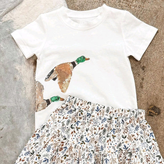 GSD1546 Baby Girls Mallard Duck Shirt Floral Skirt Clothes Sets Preorder