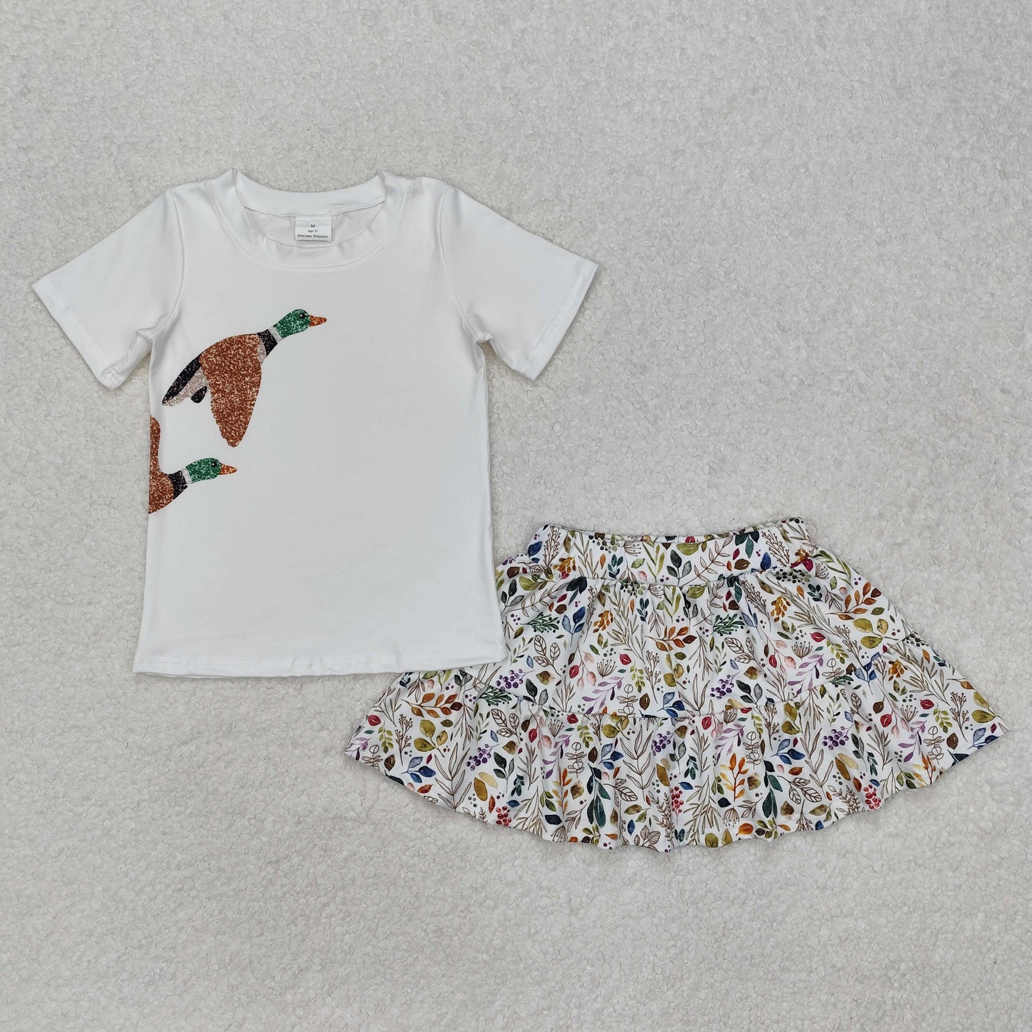 GSD1546Short sleeves duck top floral skirt kids girls clothes