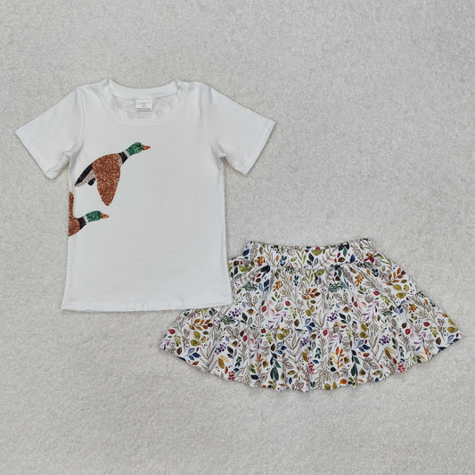 GSD1546Short sleeves duck top floral skirt kids girls clothes