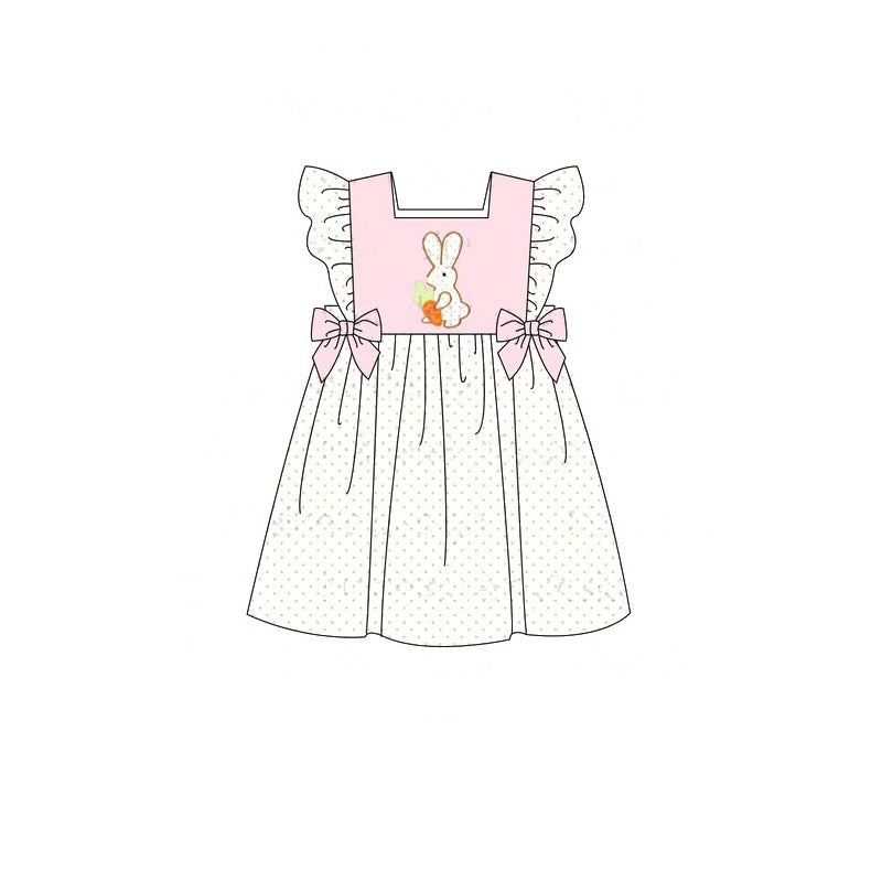 GSD1549 Baby Girls Easter Pink Rabbit Carrot Bows Knee Length Dresses Preorder