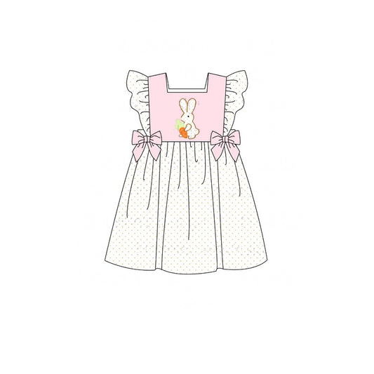 GSD1549 Baby Girls Easter Pink Rabbit Carrot Bows Knee Length Dresses Preorder