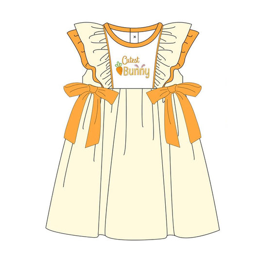 GSD1553 Baby Girls Easter Cute Bunny Bows Flutter Sleeve Knee Length Dresses Preorder