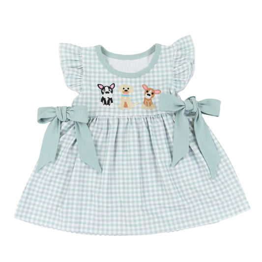 GSD1556 Baby Girls Clothes Dog Bow Flying Sleeve Knee-Length Dress