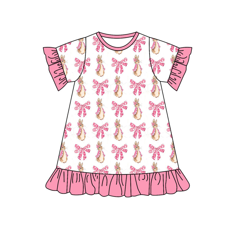 GSD1558 Baby Girls Easter Bows Rabbits Ruffles Knee Length Dresses Preorder