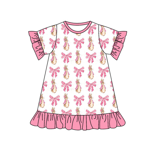 GSD1558 Baby Girls Easter Bows Rabbits Ruffles Knee Length Dresses Preorder