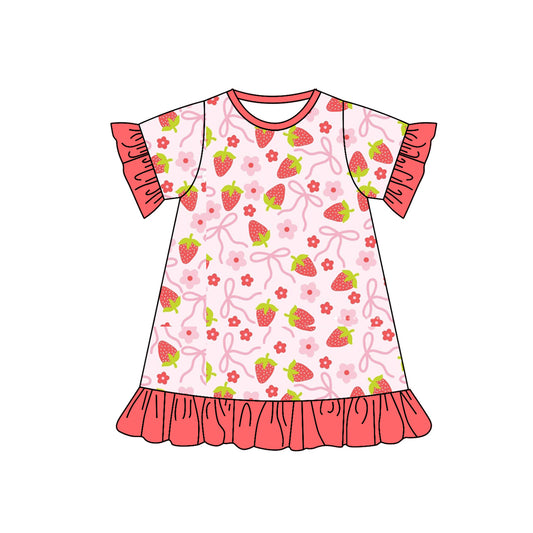 GSD1562 Baby Girls Red Bows Strawberry Ruffle Knee Length Dresses Preorder