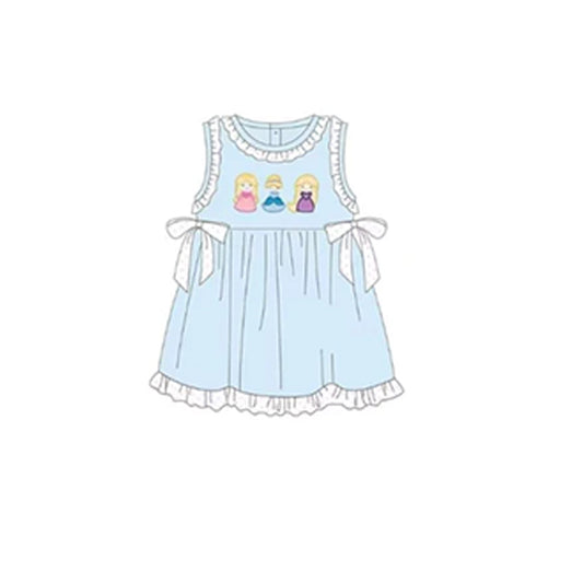 GSD1564 Baby girls clothes disney princess blue sleeveless dress