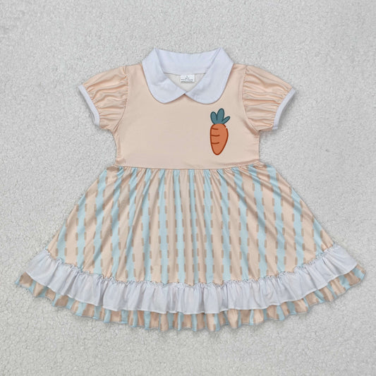 GSD1566Short sleeves carrot stripe ruffle kids girls Easter dresses